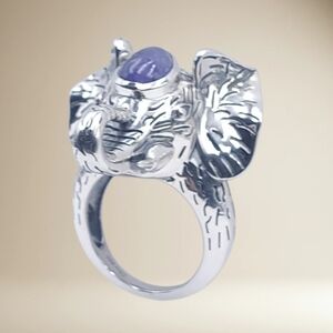 D’Joy Sterling Silver Elephant Ring w/ Natural Tanzanite. Artisan Statement Sz 7